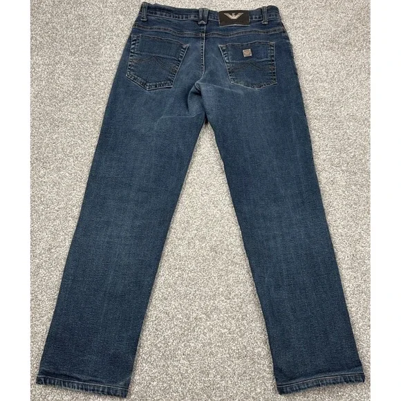Armani Jeans Mens Jeans 33x28 Dark Wash Blue Straight Leg Designer Denim - Picture 2 of 16